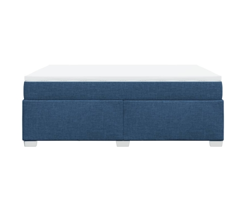 Cama box spring con colchón tela azul 160x200 cm