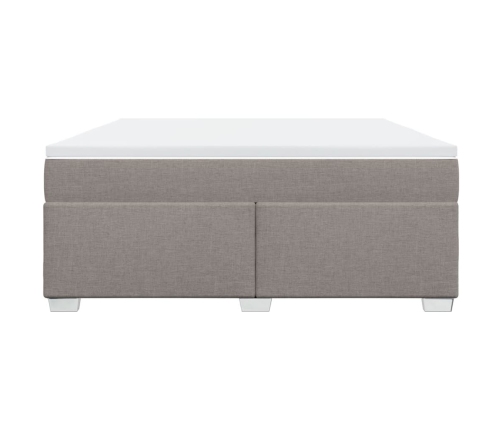 Cama box spring con colchón tela gris taupe 180x200 cm