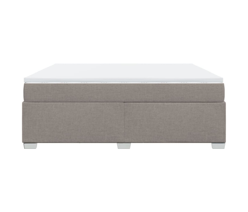 Cama box spring con colchón tela gris taupe 180x200 cm