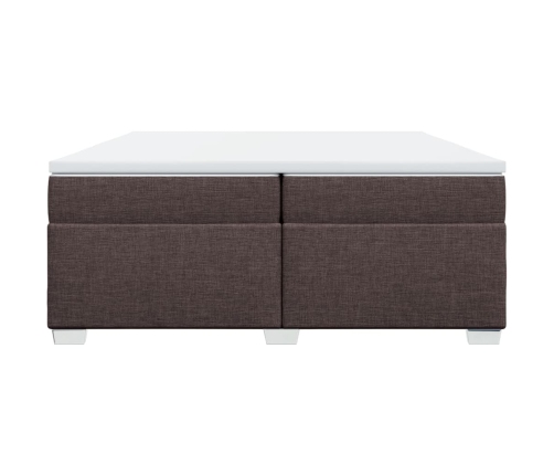 Cama box spring con colchón tela marrón oscuro 200x200 cm