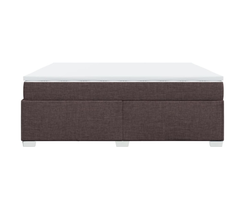 Cama box spring con colchón tela marrón oscuro 200x200 cm