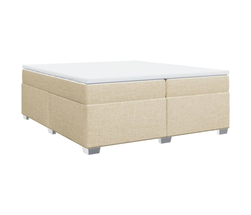 Cama box spring con colchón tela color crema 200x200 cm