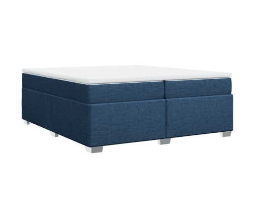 Cama box spring con colchón tela azul 200x200 cm