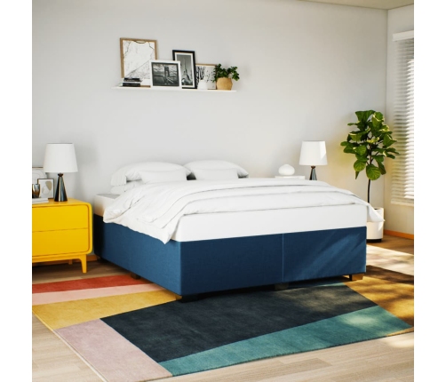 Cama box spring con colchón tela azul 200x200 cm