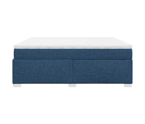 Cama box spring con colchón tela azul 200x200 cm