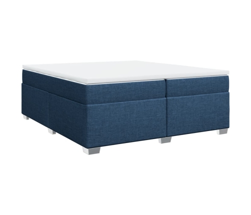 Cama box spring con colchón tela azul 200x200 cm