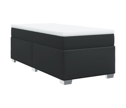 Cama box spring con colchón cuero sintético negro 80x200 cm