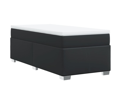 Cama box spring con colchón cuero sintético negro 80x200 cm