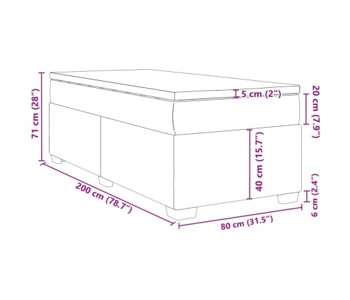 Cama box spring con colchón cuero sintético blanco 80x200 cm