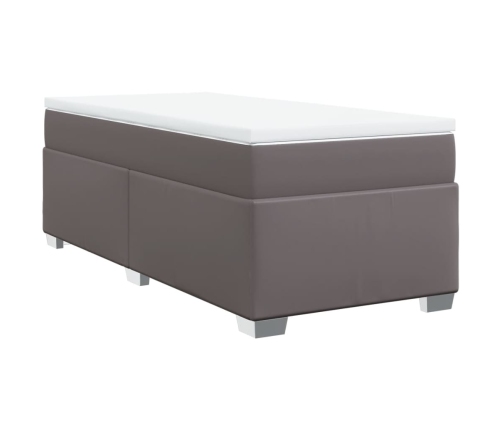 Cama box spring con colchón cuero sintético gris 80x200 cm