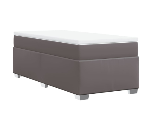 Cama box spring con colchón cuero sintético gris 80x200 cm