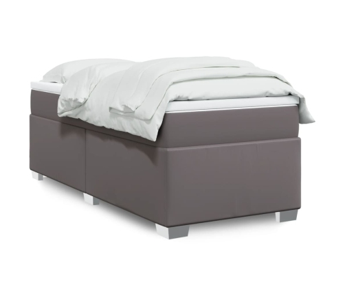 Cama box spring con colchón cuero sintético gris 80x200 cm