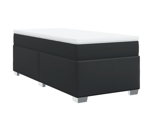 Cama box spring con colchón cuero sintético negro 90x190 cm