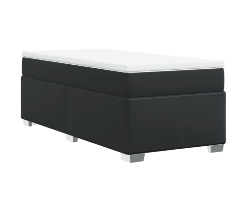 Cama box spring con colchón cuero sintético negro 90x190 cm