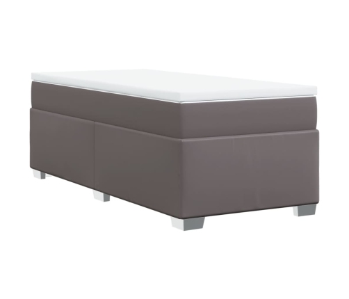 Cama box spring con colchón cuero sintético gris 90x190 cm