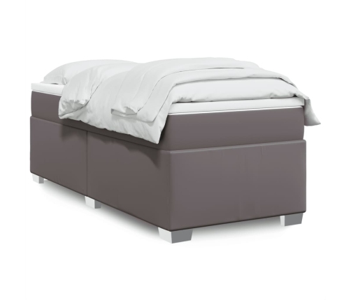 Cama box spring con colchón cuero sintético gris 90x190 cm