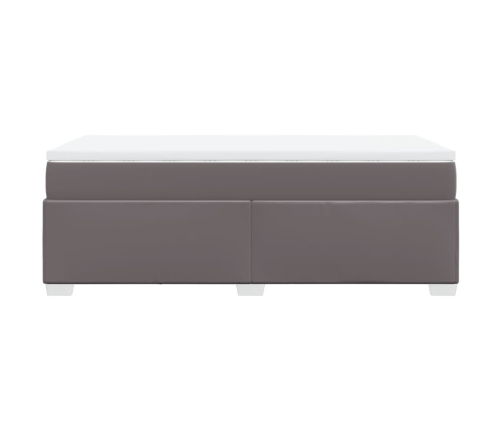 Cama box spring con colchón cuero sintético gris 90x200 cm