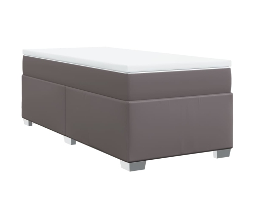 Cama box spring con colchón cuero sintético gris 90x200 cm