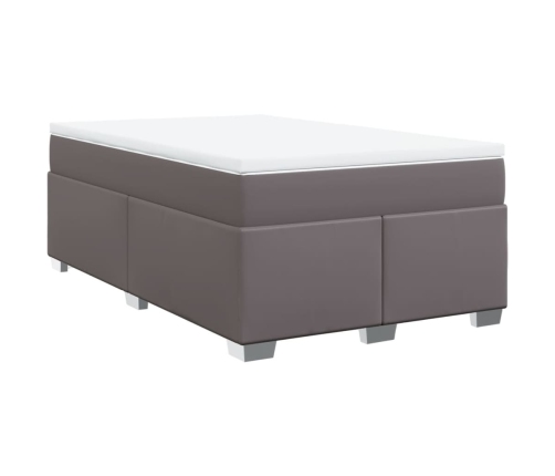 Cama box spring con colchón cuero sintético gris 120x190 cm