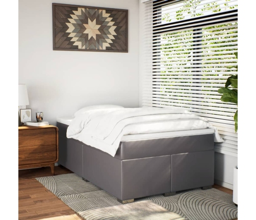Cama box spring con colchón cuero sintético gris 120x190 cm