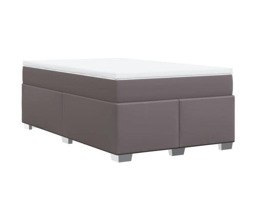Cama box spring con colchón cuero sintético gris 120x190 cm