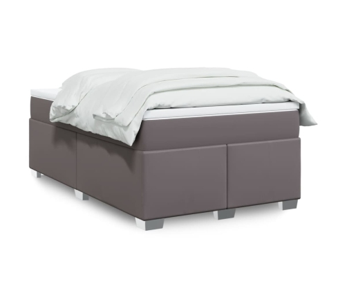 Cama box spring con colchón cuero sintético gris 120x190 cm