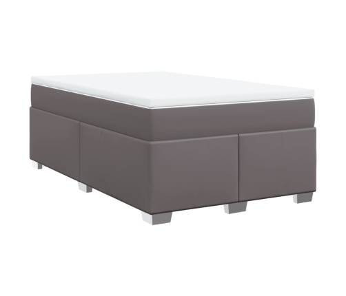 Cama box spring con colchón cuero sintético gris 120x200 cm