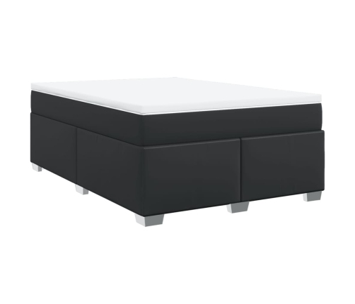 Cama box spring con colchón cuero sintético negro 140x190 cm