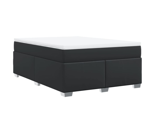 Cama box spring con colchón cuero sintético negro 140x190 cm