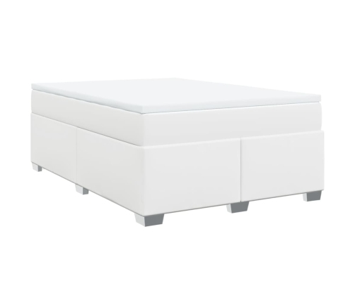 Cama box spring con colchón cuero sintético blanco 140x200cm