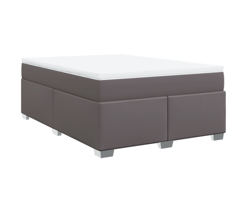 Cama box spring con colchón cuero sintético gris 140x200 cm