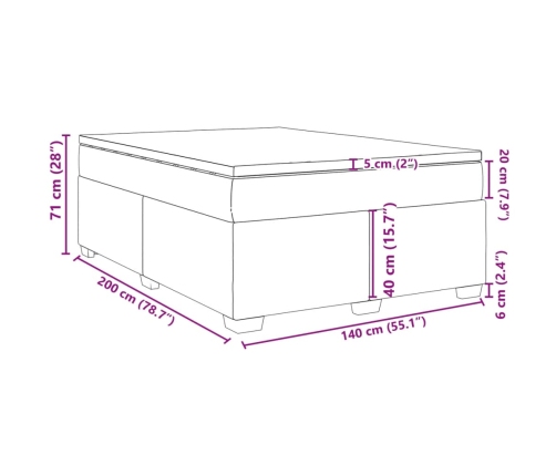 Cama box spring con colchón cuero sintético gris 140x200 cm