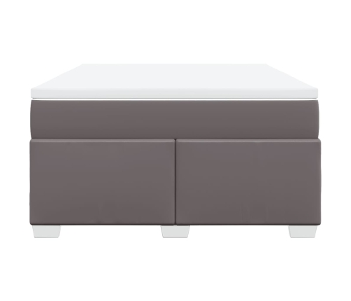 Cama box spring con colchón cuero sintético gris 140x200 cm
