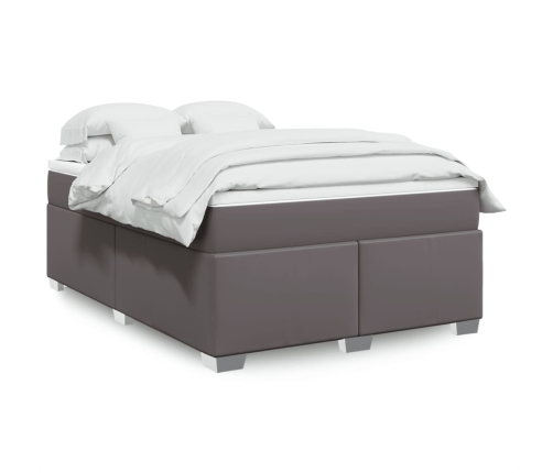 Cama box spring con colchón cuero sintético gris 140x200 cm