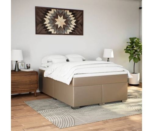 Cama box spring con colchón cuero sintético capuchino 140x200cm