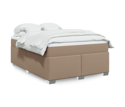 Cama box spring con colchón cuero sintético capuchino 140x200cm