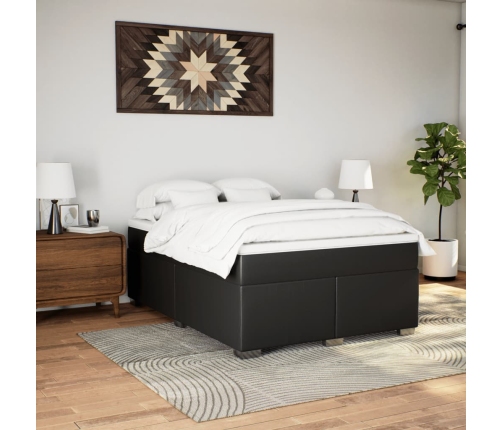 Cama box spring con colchón cuero sintético negro 160x200 cm