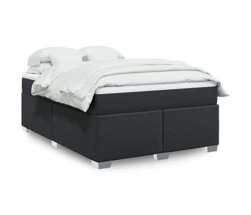 Cama box spring con colchón cuero sintético negro 160x200 cm