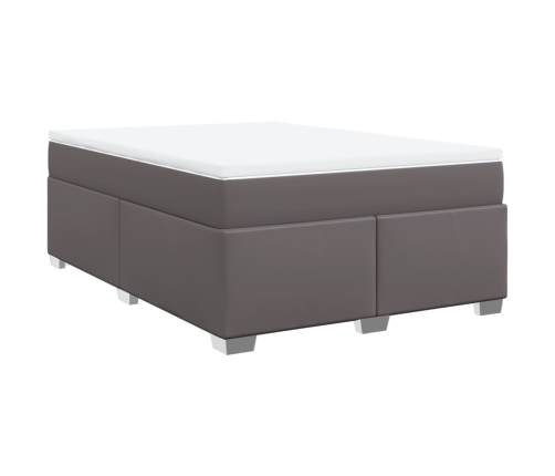 Cama box spring con colchón cuero sintético gris 160x200 cm