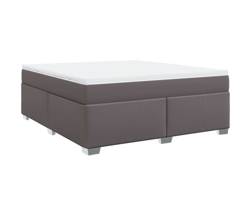 Cama box spring con colchón cuero sintético gris 180x200 cm