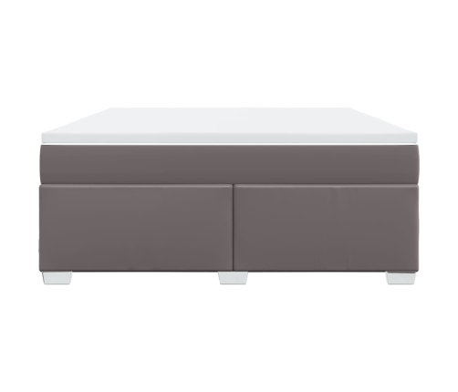 Cama box spring con colchón cuero sintético gris 180x200 cm