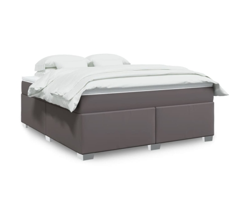 Cama box spring con colchón cuero sintético gris 180x200 cm
