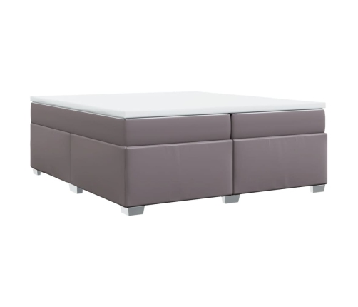 Cama box spring con colchón cuero sintético gris 200x200 cm