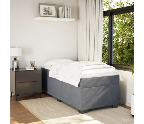 Cama box spring con colchón terciopelo gris oscuro 80x200 cm