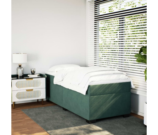 Cama box spring con colchón terciopelo verde oscuro 80x200 cm