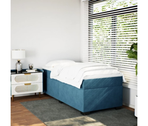Cama box spring con colchón terciopelo azul oscuro 80x200 cm