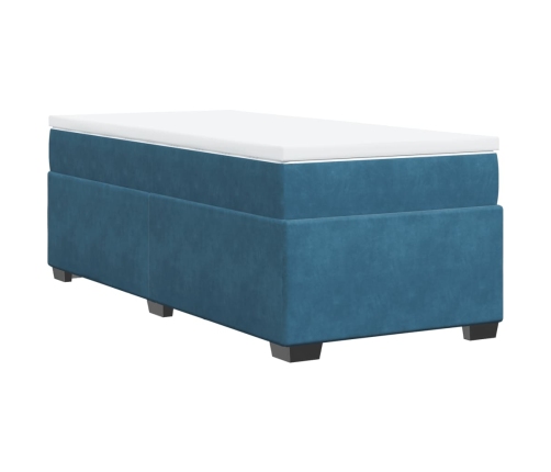 Cama box spring con colchón terciopelo azul oscuro 80x200 cm