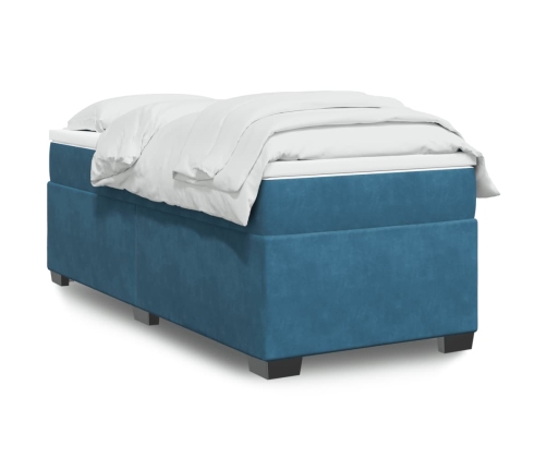 Cama box spring con colchón terciopelo azul oscuro 80x200 cm
