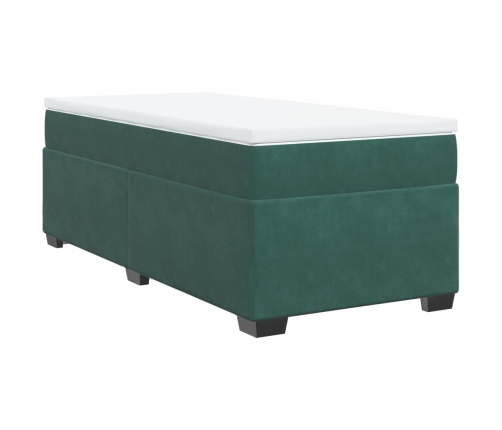 Cama box spring con colchón terciopelo verde oscuro 90x190 cm