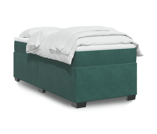 Cama box spring con colchón terciopelo verde oscuro 90x190 cm